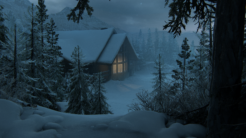 The Last of Us 2 snow cabin in forest