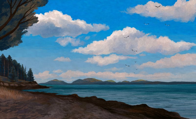 Scenery of a coast with islands and clouds