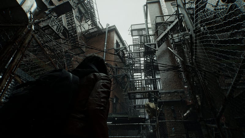 Resident Evil Requiem screenshot of Grace Ashcroft in an alley