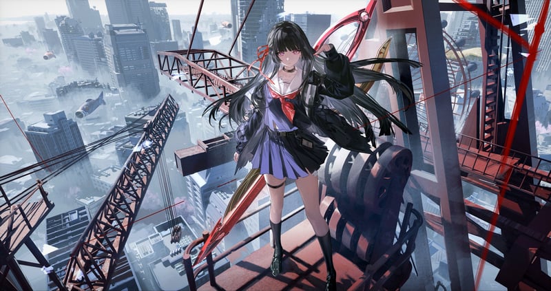 Chisa from Wuthering Waves in a city