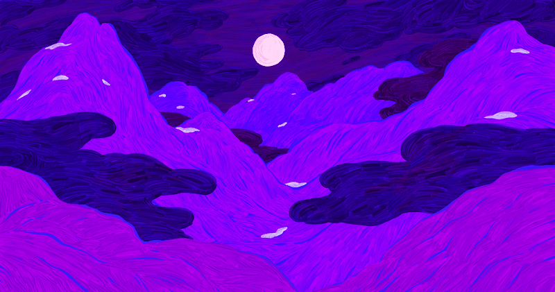 The Legend of Goldhorn: Moonlit Mountains and Clouds