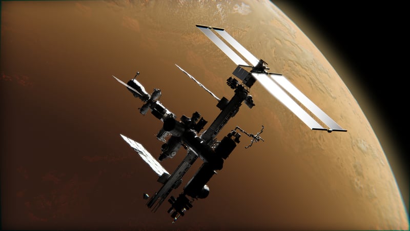 Space station orbiting a planet