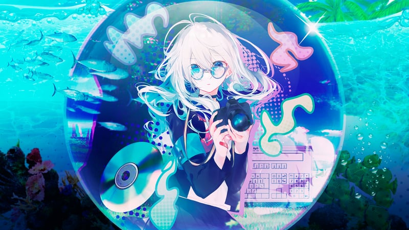 Anime girl with camera in underwater bubble
