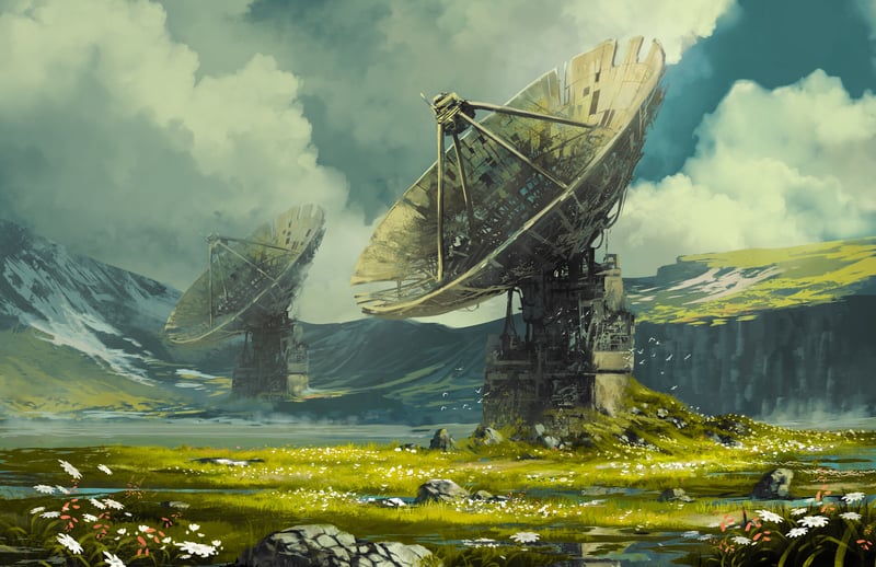 Abandoned Satellite Dishes in a Mountainous Landscape