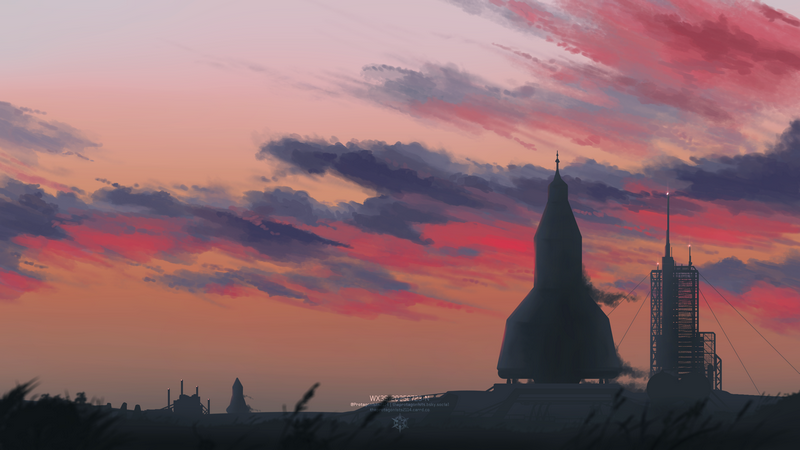 Futuristic Cityscape Silhouette at Sunset