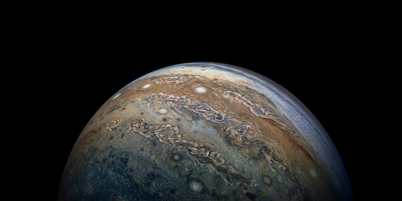 Jupiters swirling clouds and storms