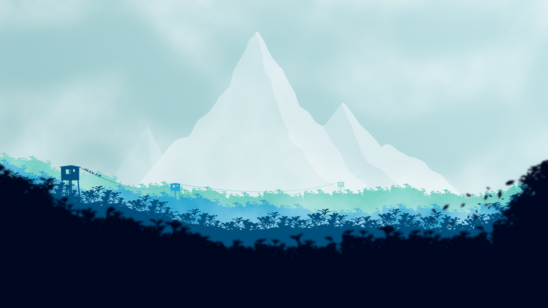 Video game art: Snowy mountain landscape with watchtowers