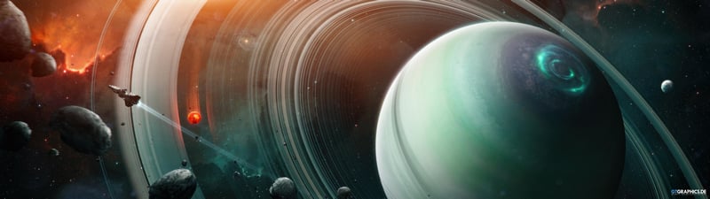 Gas giant with planetary rings and asteroids