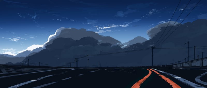 Dark Clouds Over a Road with Power Lines