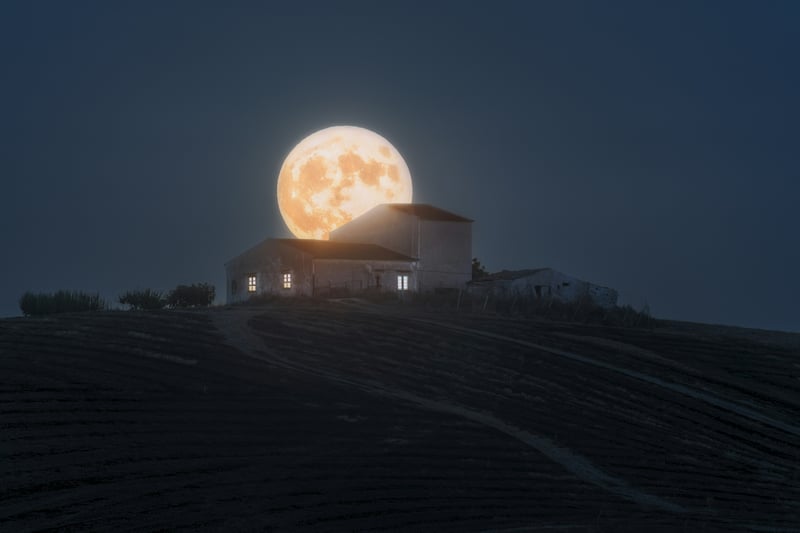 Full Moon Over a Farmhouse on a Hill