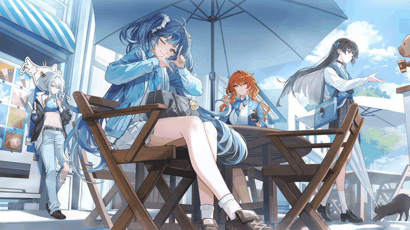 Wuthering Waves girls at an outdoor cafe