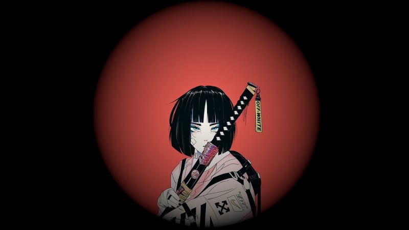 Woman with sword and kimono, Off-White