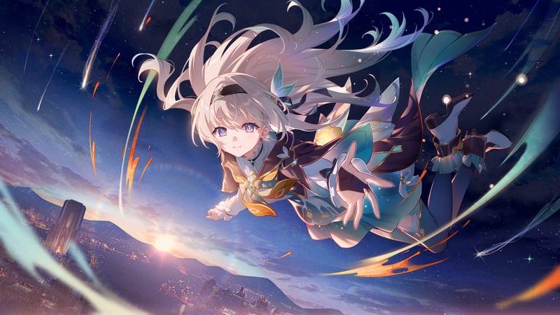 Firefly (Honkai: Star Rail) flying through the sky