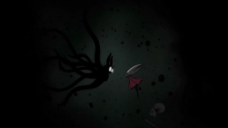 Hornet faces a shadowy creature in Hollow Knight: Silksong