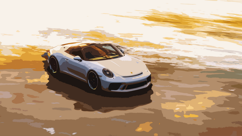 Porsche 911 Carrera Convertible on Wet Sand