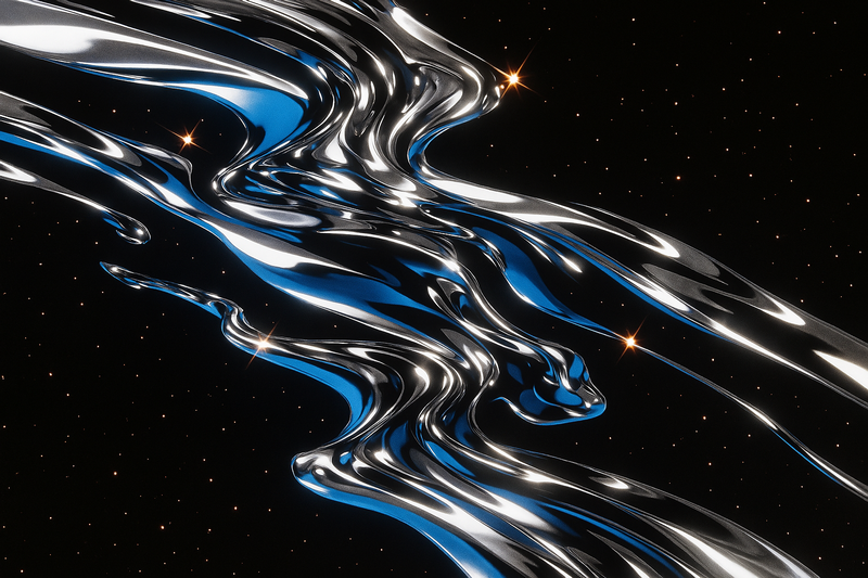 Abstract chrome liquid flowing through stars