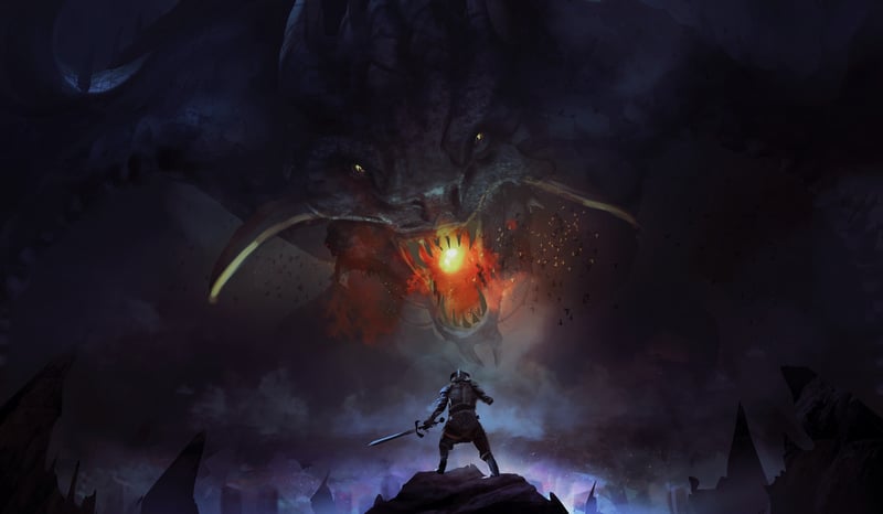 The Elder Scrolls V: Skyrim Dragon Confrontation Artwork