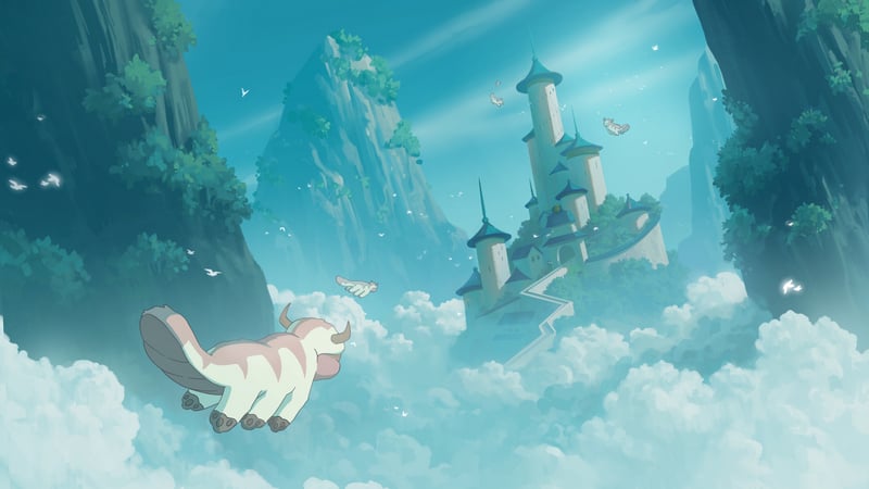 Avatar: The Last Airbender, Appa flying through clouds near a castle