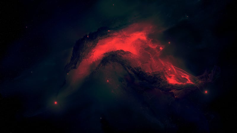 Red nebula with stars in dark space