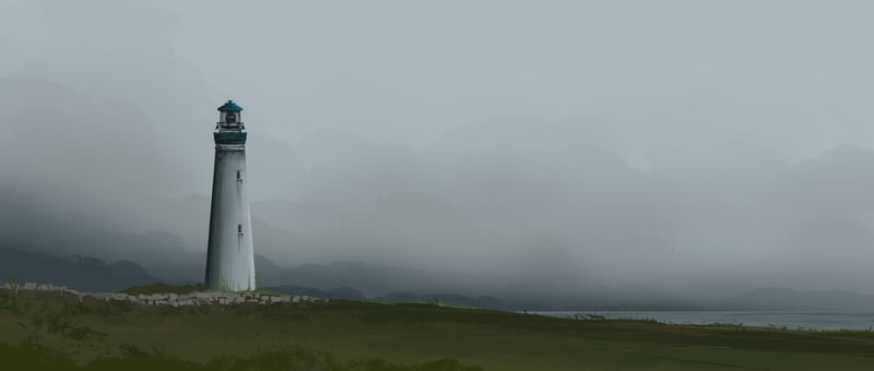Lighthouse on a foggy coast