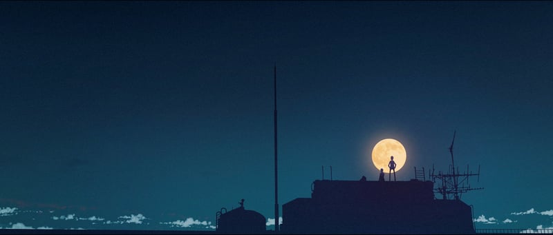 Silhouette of a person against a full moon