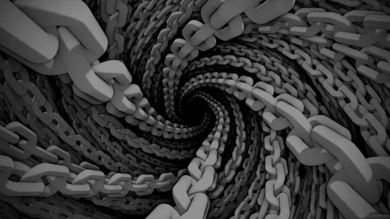 Monochrome spiral of chains in abstract digital art