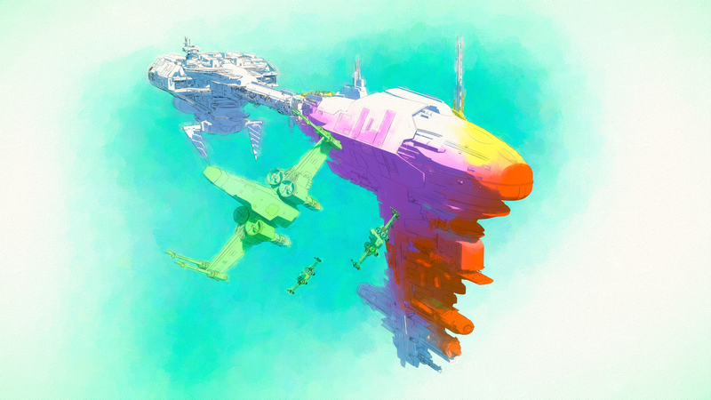 Star Wars Nebulon-B and X-wing in watercolor style