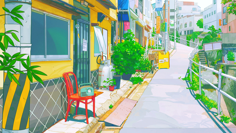 Jazz illustration of a street with a red chair