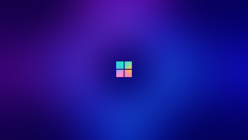 Microsoft Windows 11 neon logo on blurred gradient background