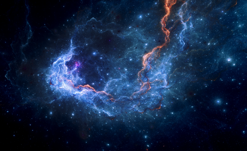 Blue and orange nebula with stars in deep space