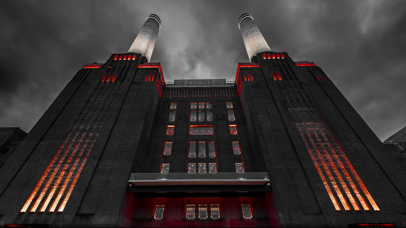 Battersea Power Station with Red Lights