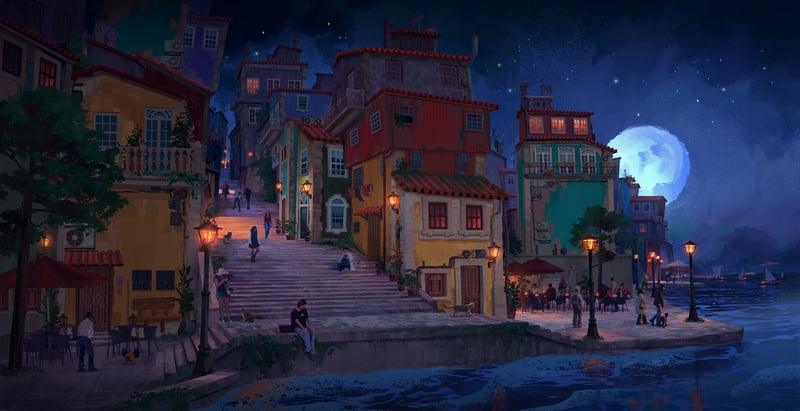 Gavin ODonnells illustration of a nighttime cityscape in Porto, Portugal