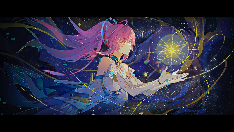 Aemeath (Wuthering Waves) with stars and celestial orb
