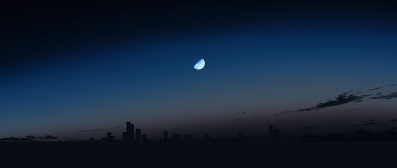 Moon over a dark cityscape illustration