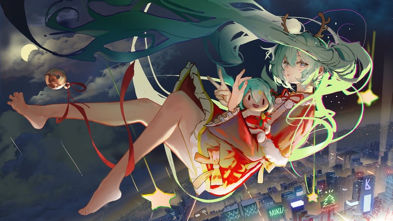 Hatsune Miku in Christmas Outfit with Plush Toy