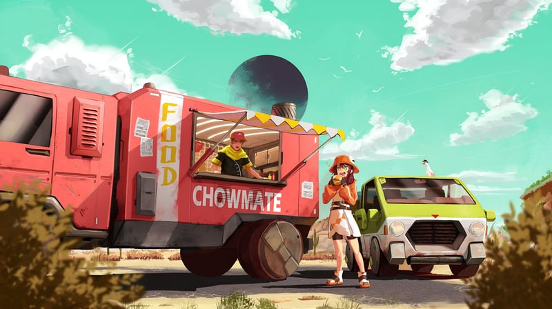 Food truck "Chowmate" with anime girl and car