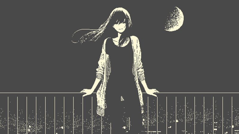 Girl on balcony at night with moon