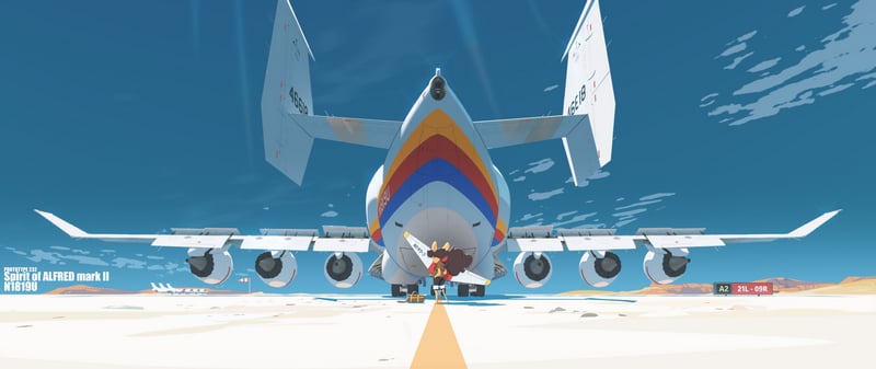 Airplane with a small figure in front