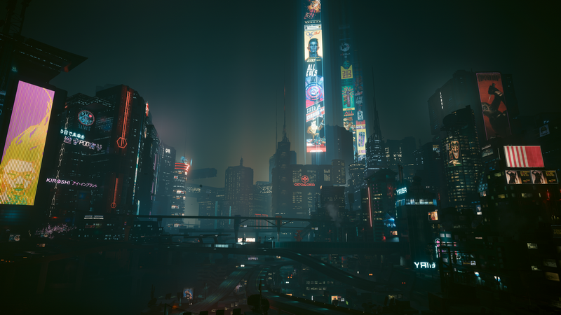 Cyberpunk 2077 Night City futuristic cityscape