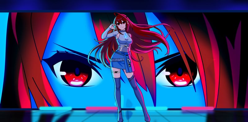 Elizabeth Rose Bloodflame with large anime eyes background