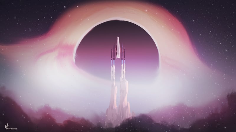 Mass Effect spaceship near a black hole