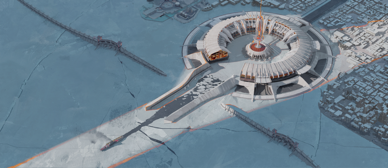 Ship at a futuristic ice station