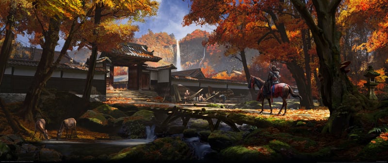 Assassins Creed Shadows: Samurai on Horseback in Autumn
