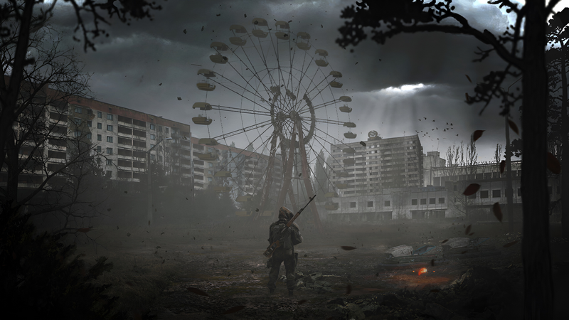 S.T.A.L.K.E.R. 2: Chernobyl abandoned Ferris wheel with soldier