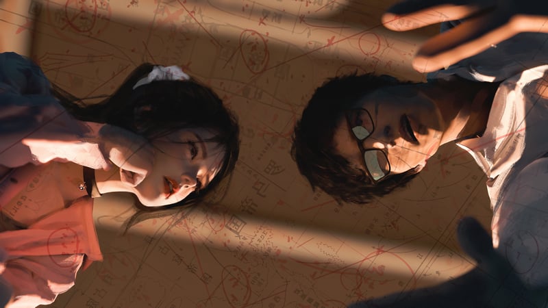 Man and woman looking down at a map