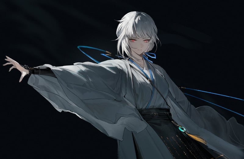 Sanhua from Wuthering Waves with white hair