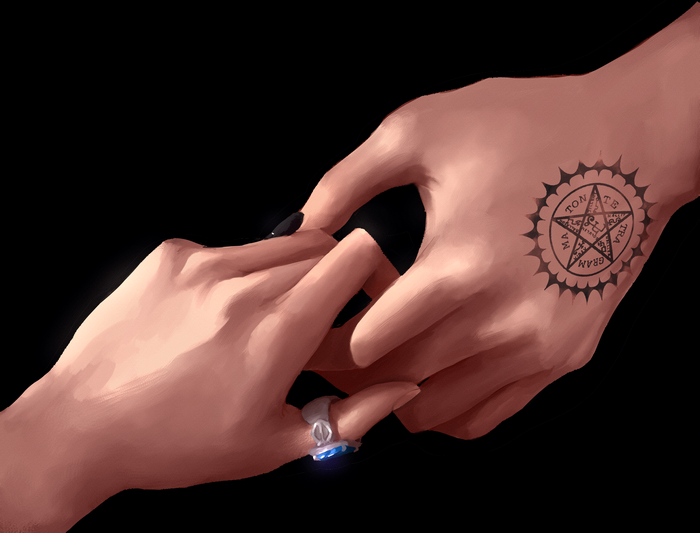 Sebastian Michaelis and Ciel Phantomhive holding hands