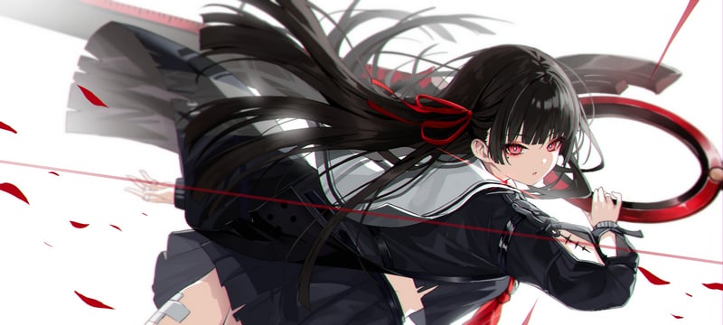 Chisa from Wuthering Waves with black hair and red eyes