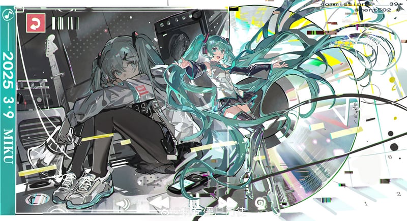 Hatsune Miku with Musical Instruments and Glitch Effects