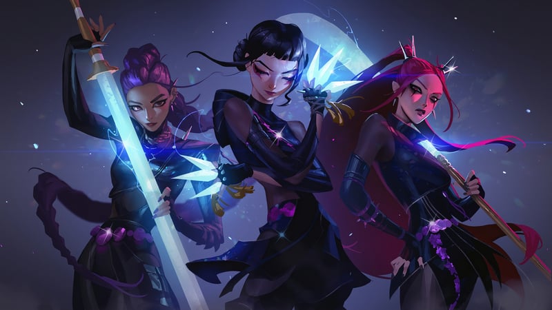 KPop Demon Hunters Zoey, Rumi, and Mira trio